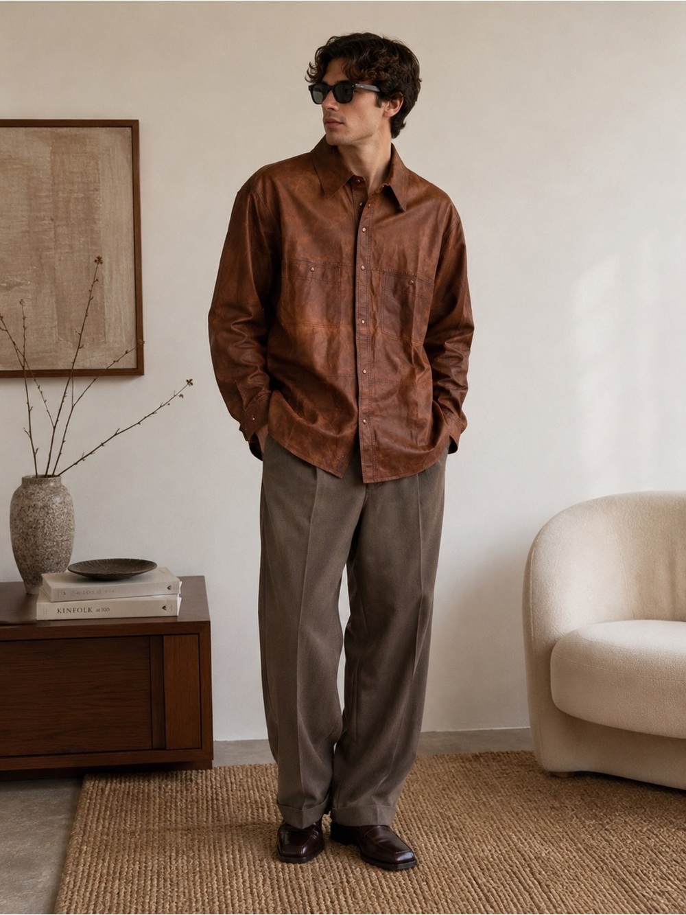 Vintage Leather by Nicole Men’s Brown Genuine Leather Shirt Jacket Size L